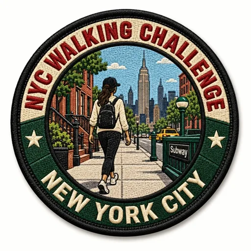 NYC Walking Challenge patch: a walker heading down a New York sidewalk with the Empire State Building behind